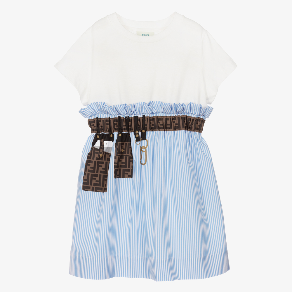 Fendi - Blau gestreiftes FF-Kleid | Childrensalon