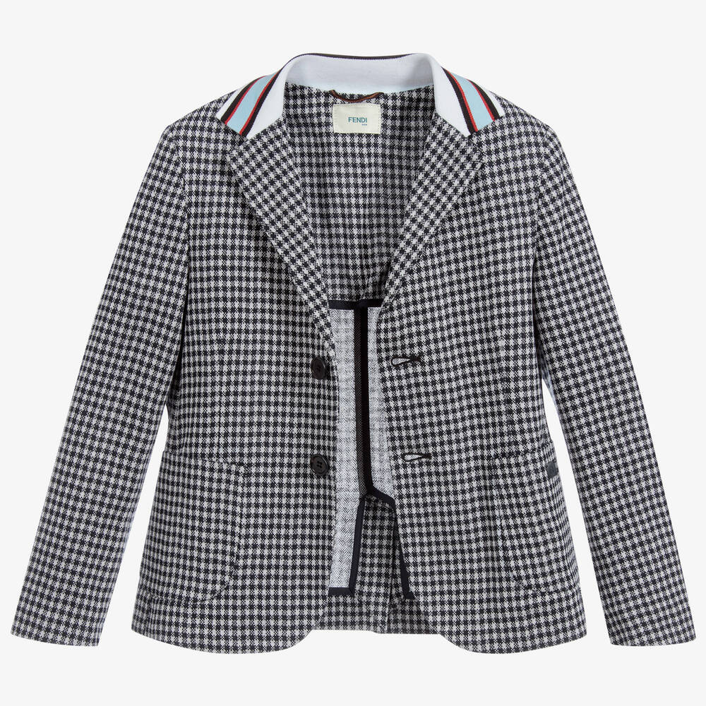 Fendi-Blue & White Check Blazer | Childrensalon Outlet