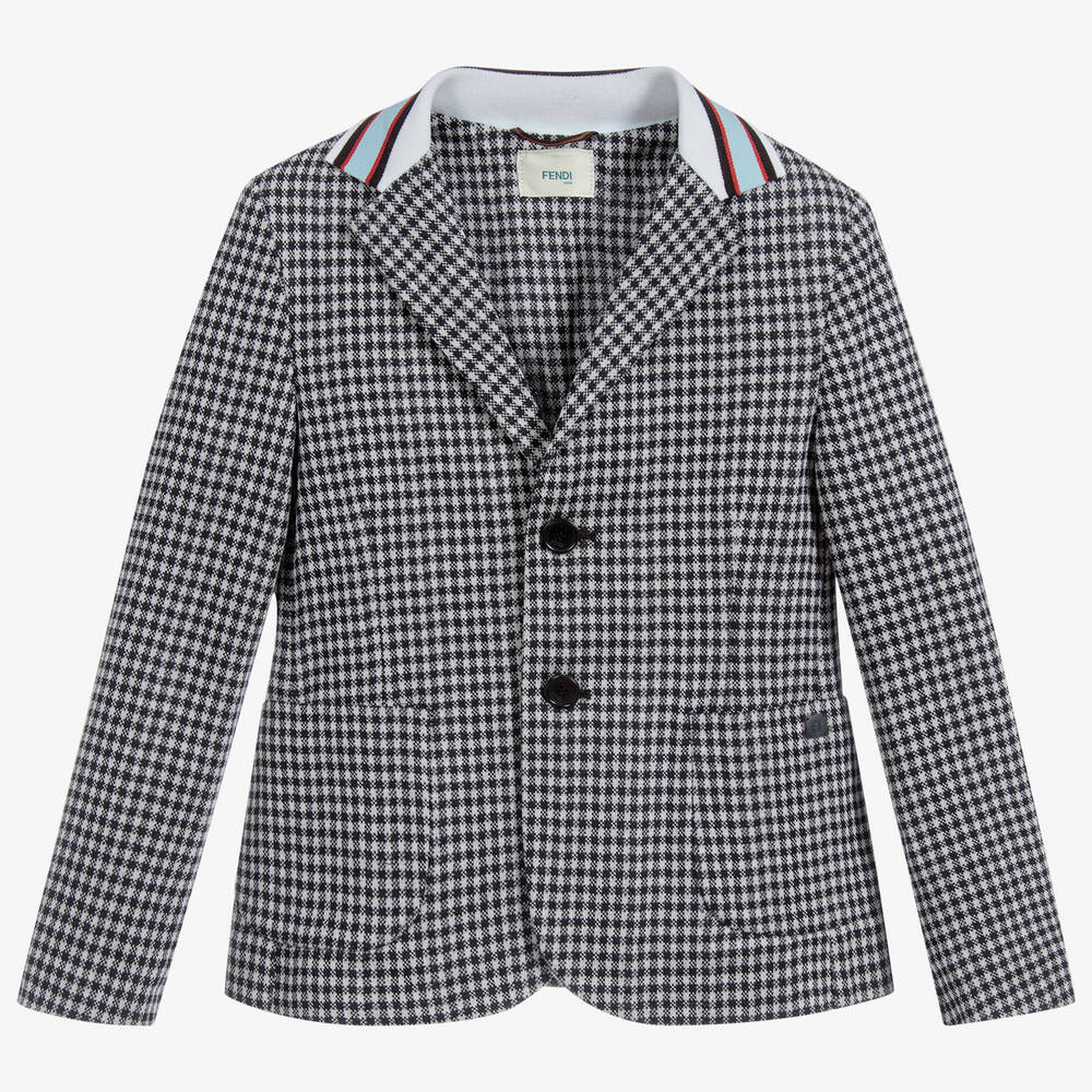Fendi-Blue & White Check Blazer | Childrensalon Outlet