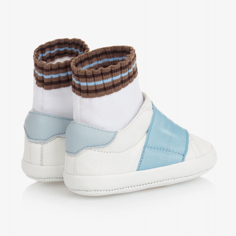 Fendi-Бело-голубые кожаные кроссовки | Childrensalon Outlet