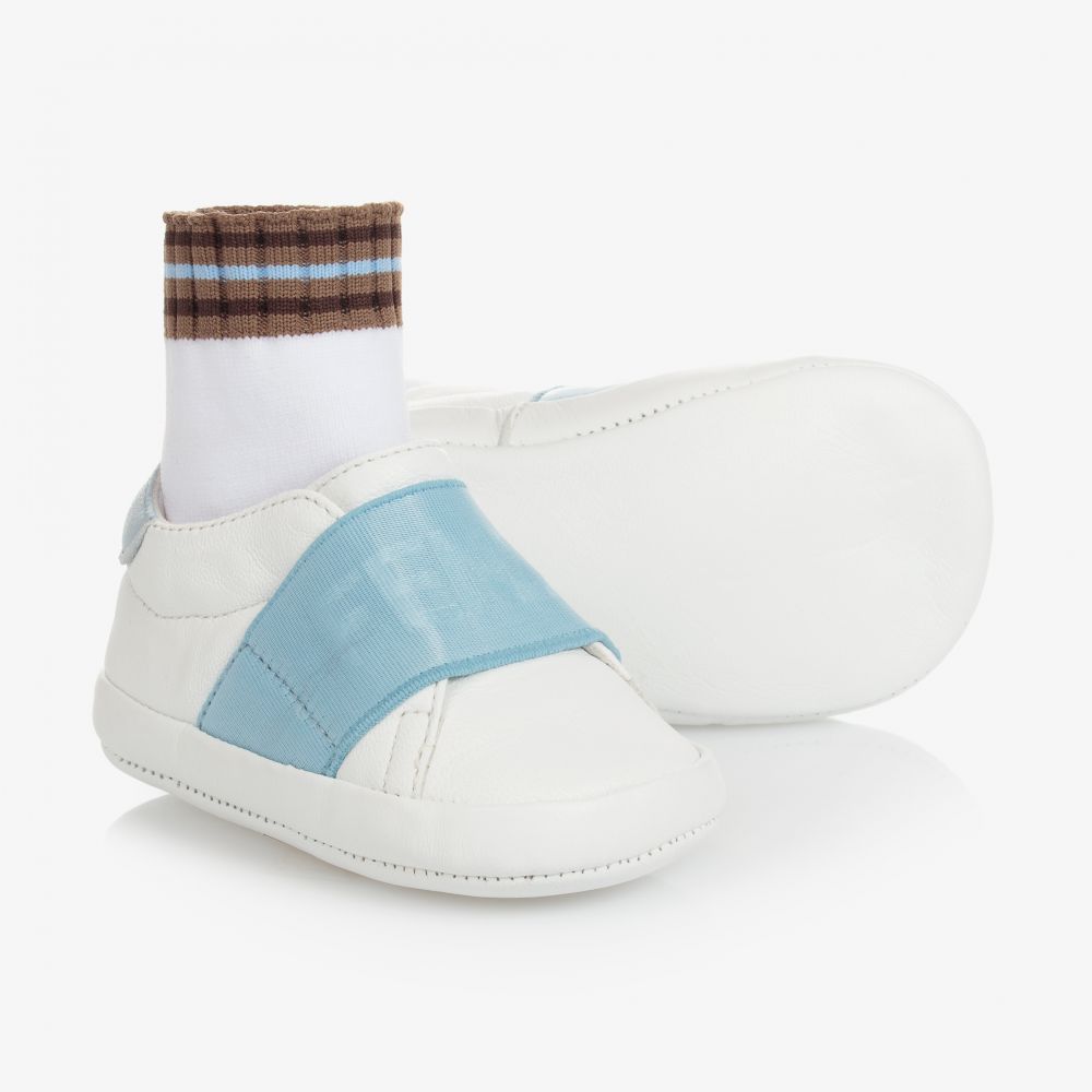Fendi - Бело-голубые кожаные кроссовки | Childrensalon