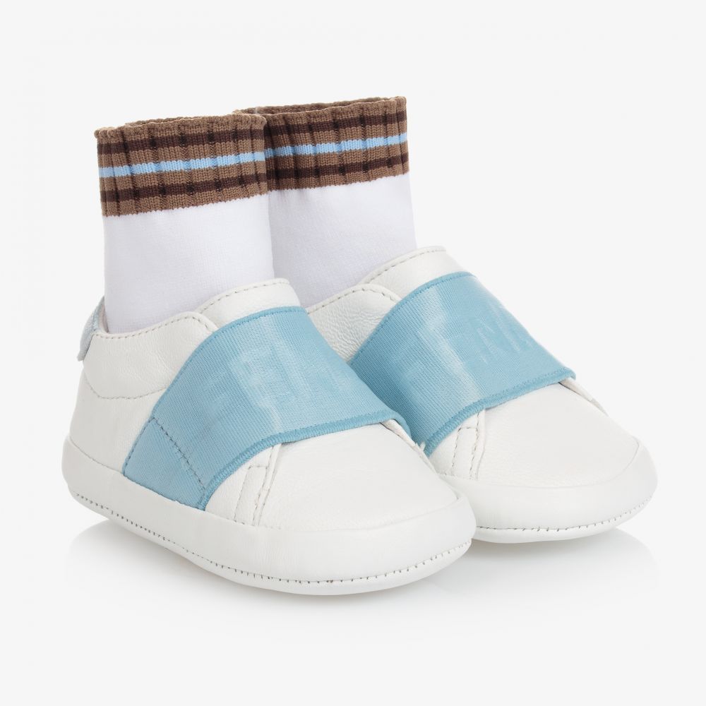 Fendi-Бело-голубые кожаные кроссовки | Childrensalon Outlet