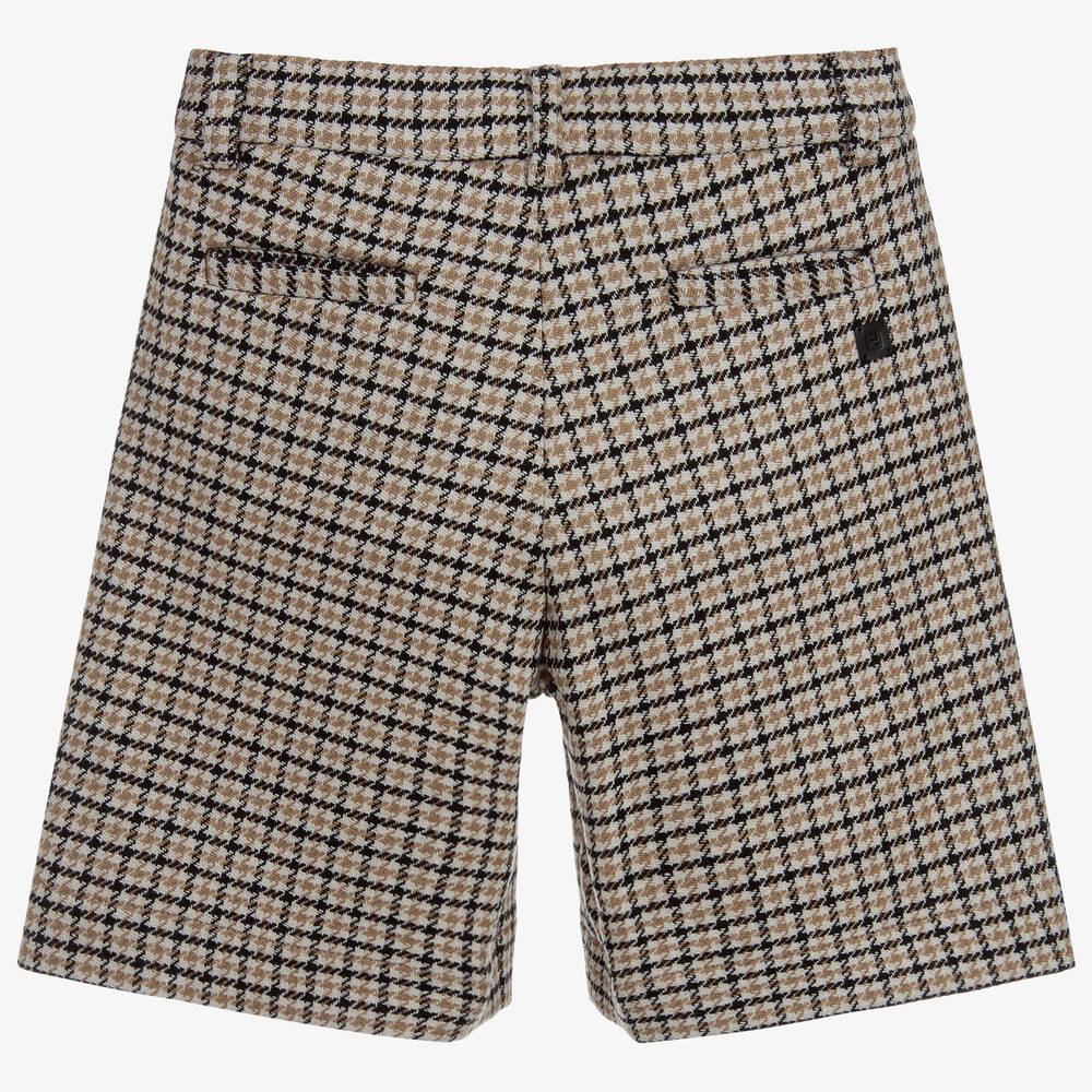 Fendi-Boys Beige Check Wool Shorts | Childrensalon Outlet