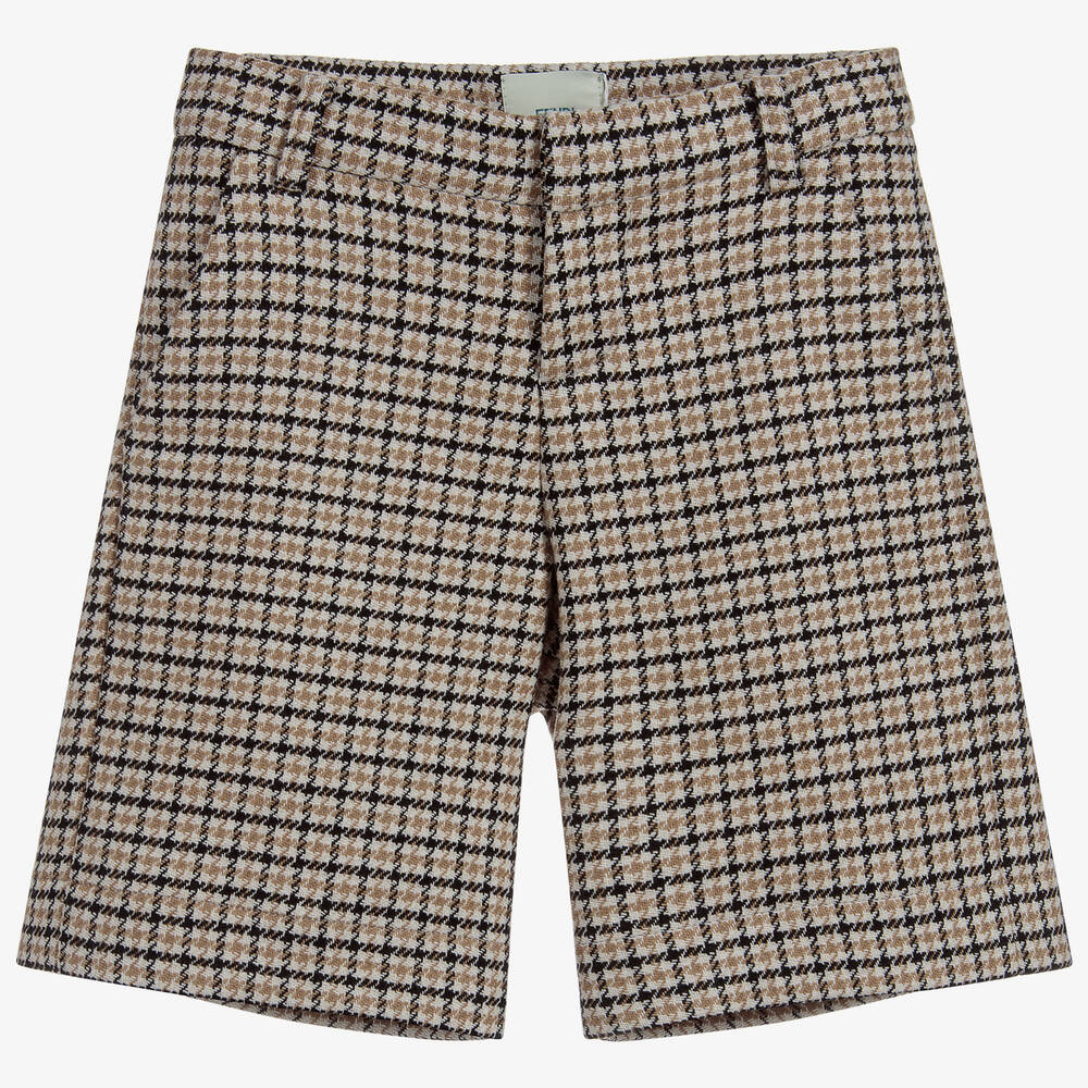 Fendi - Boys Beige Check Wool Shorts | Childrensalon
