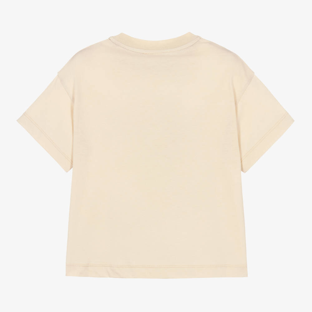 Fendi-Boys Beige Cotton FF Skateboard T-shirt | Childrensalon Outlet