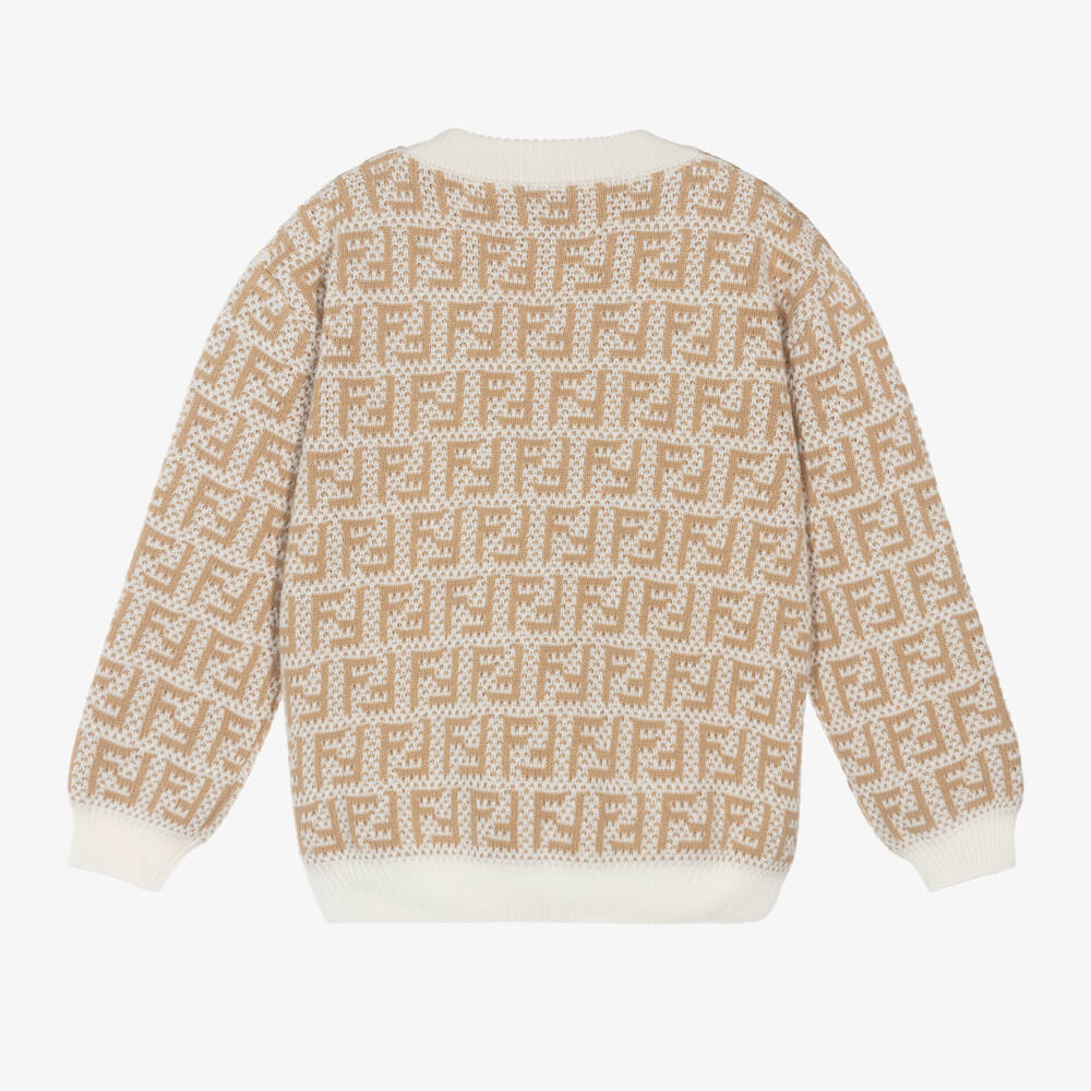 Fendi-Boys Beige Cotton Knit Sweater | Childrensalon Outlet