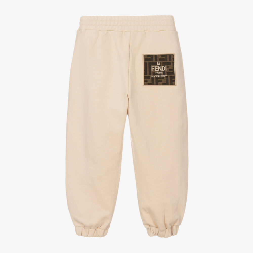 Fendi-Boys Beige Cotton Logo Joggers | Childrensalon Outlet