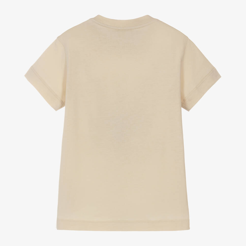 Fendi-Boys Beige Cotton Stamp Logo T-Shirt | Childrensalon Outlet