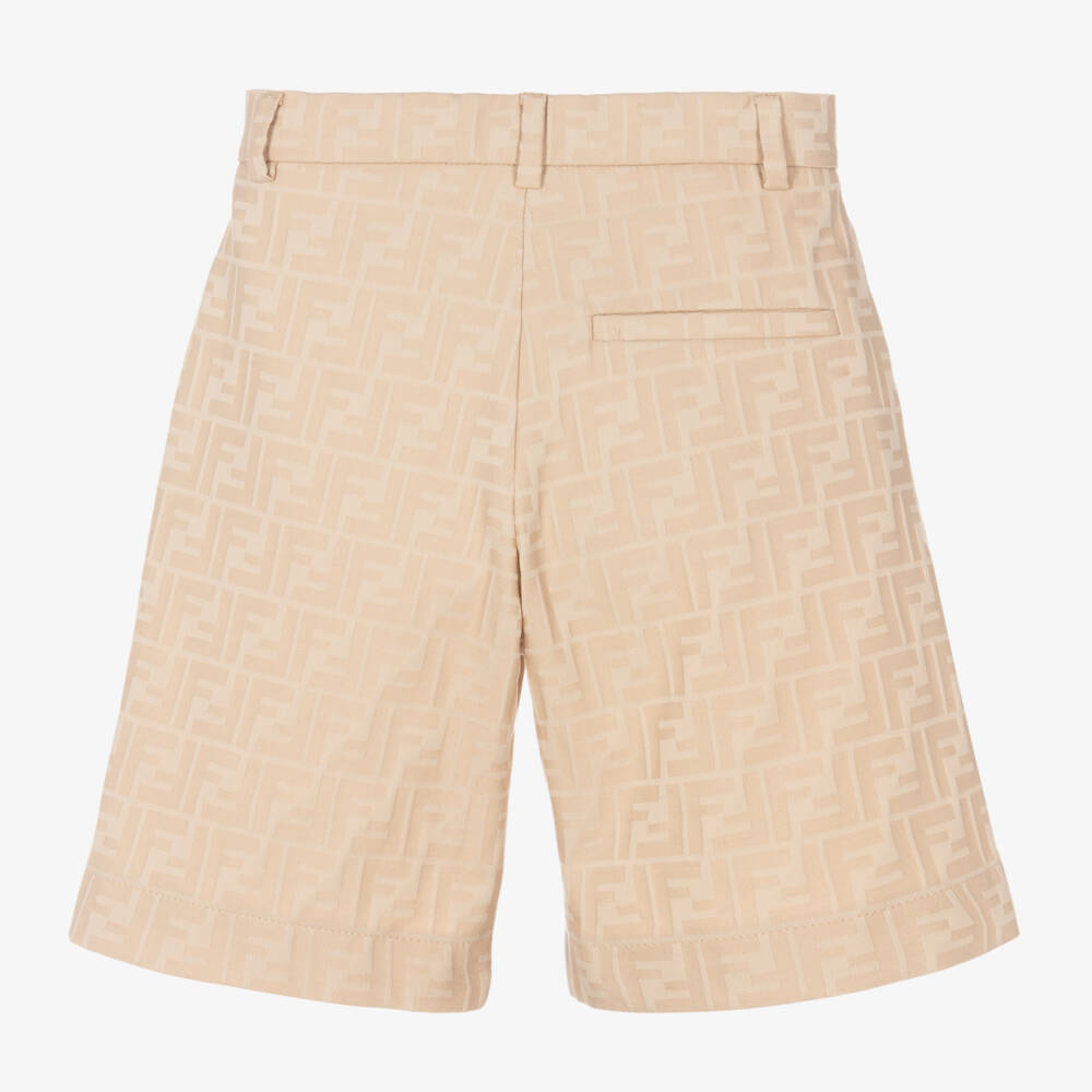 Fendi-Boys Beige Cotton Twill Shorts | Childrensalon Outlet