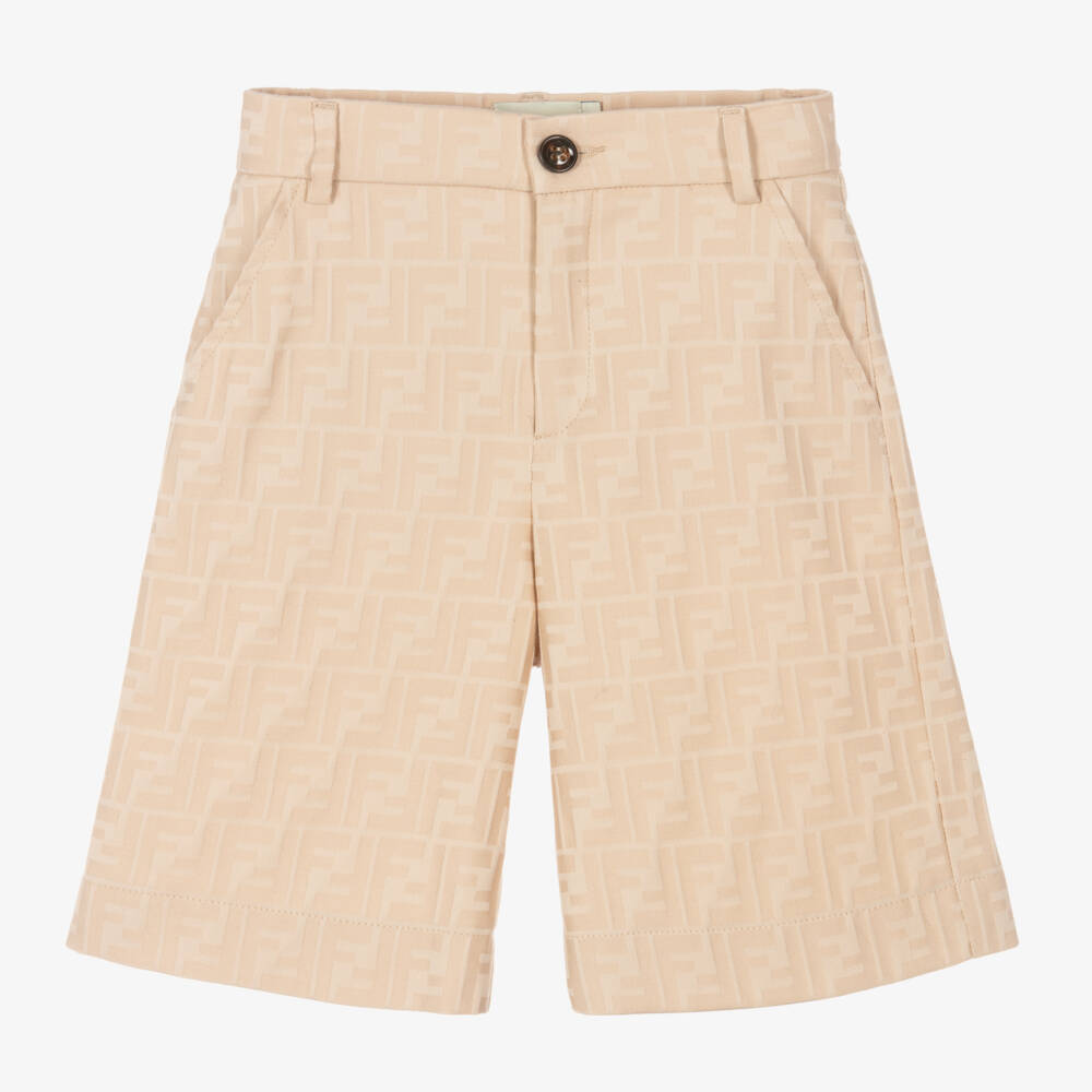 Fendi-Boys Beige Cotton Twill Shorts | Childrensalon Outlet