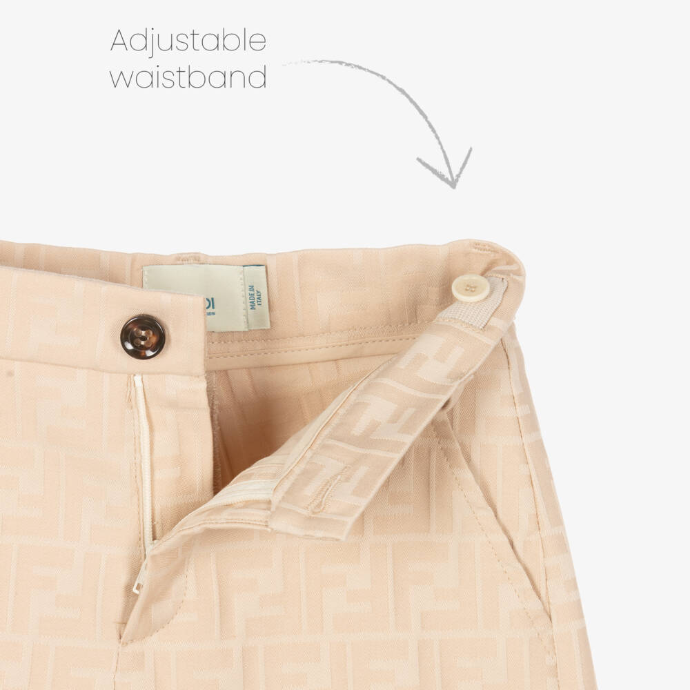 Fendi-Boys Beige Cotton Twill Shorts | Childrensalon Outlet