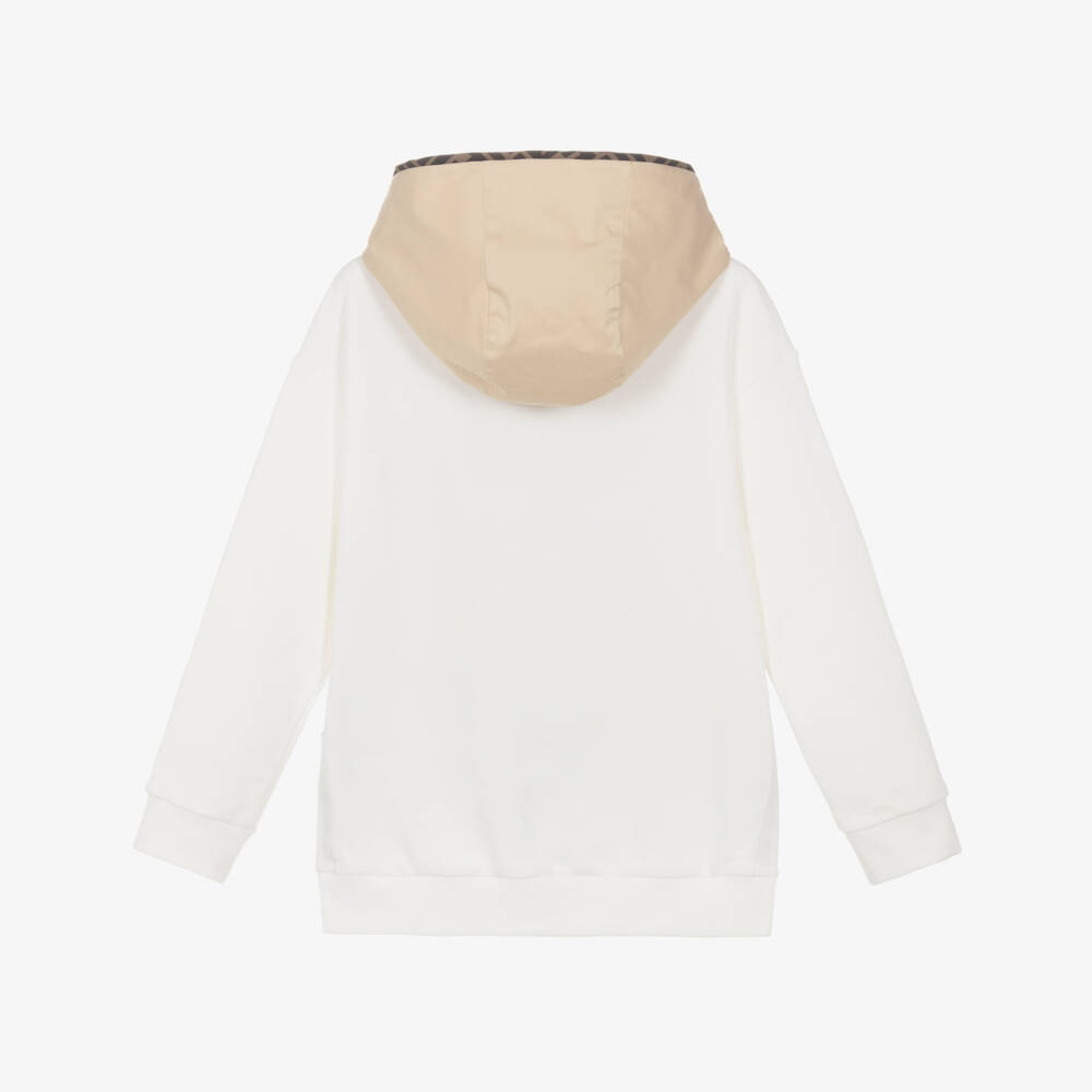 Fendi-Boys Beige & Ivory Cotton FF Zip-Up Hoodie | Childrensalon Outlet