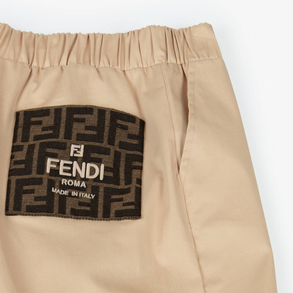 Fendi-Boys Beige & White Twill Joggers | Childrensalon Outlet