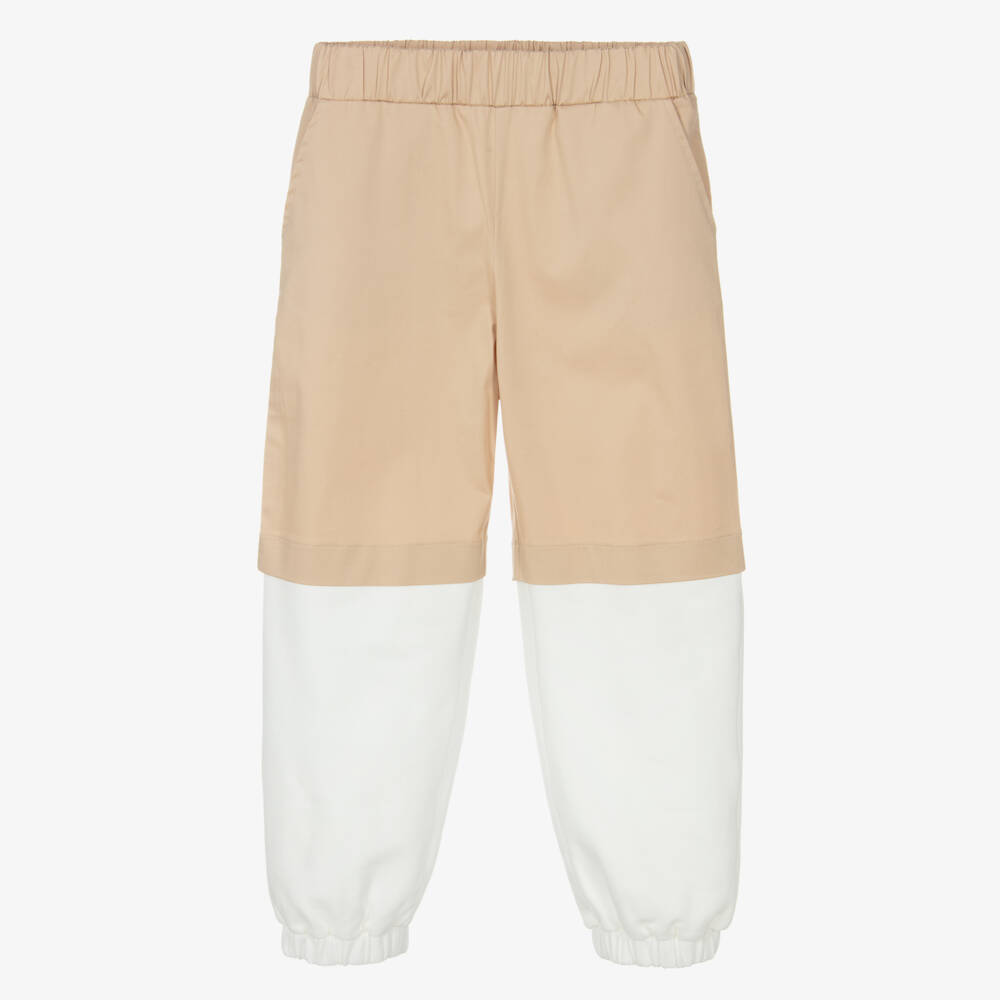 Fendi-Boys Beige & White Twill Joggers | Childrensalon Outlet