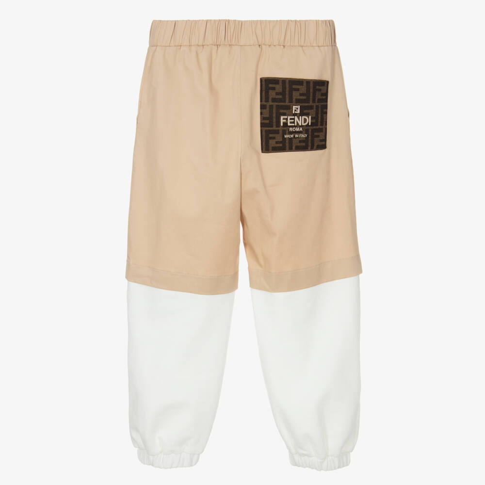 Fendi-Boys Beige & White Twill Joggers | Childrensalon Outlet