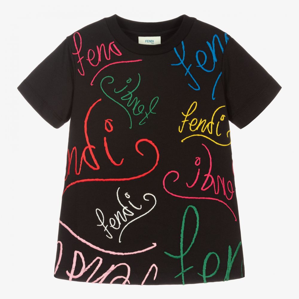 Fendi - Boys Black Cotton Logo T-Shirt | Childrensalon
