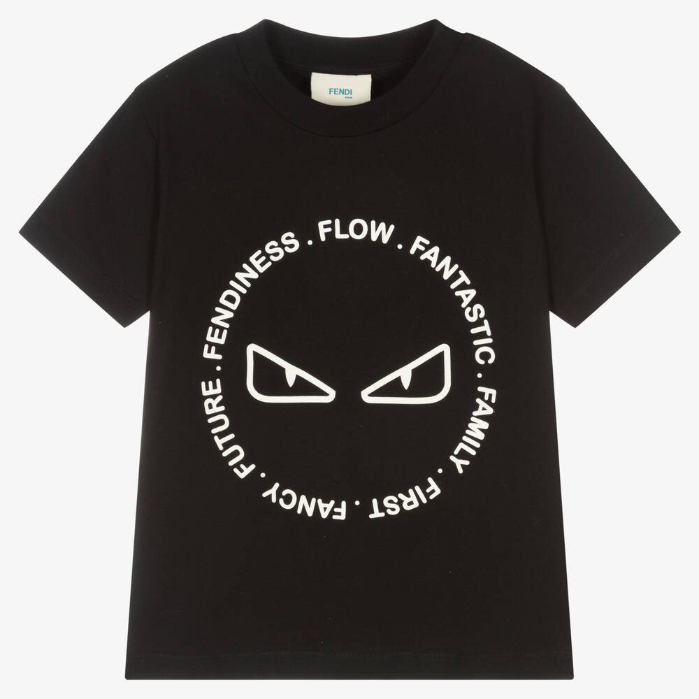 Fendi - Boys Black Cotton Logo T-Shirt  | Childrensalon