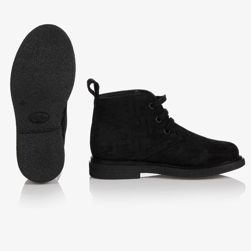 Fendi Boys Black FF Logo Suede Boots