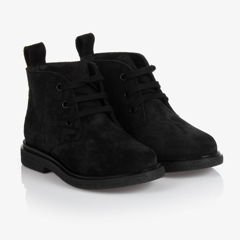 Fendi - Bottines noires en daim FF garçon | Childrensalon