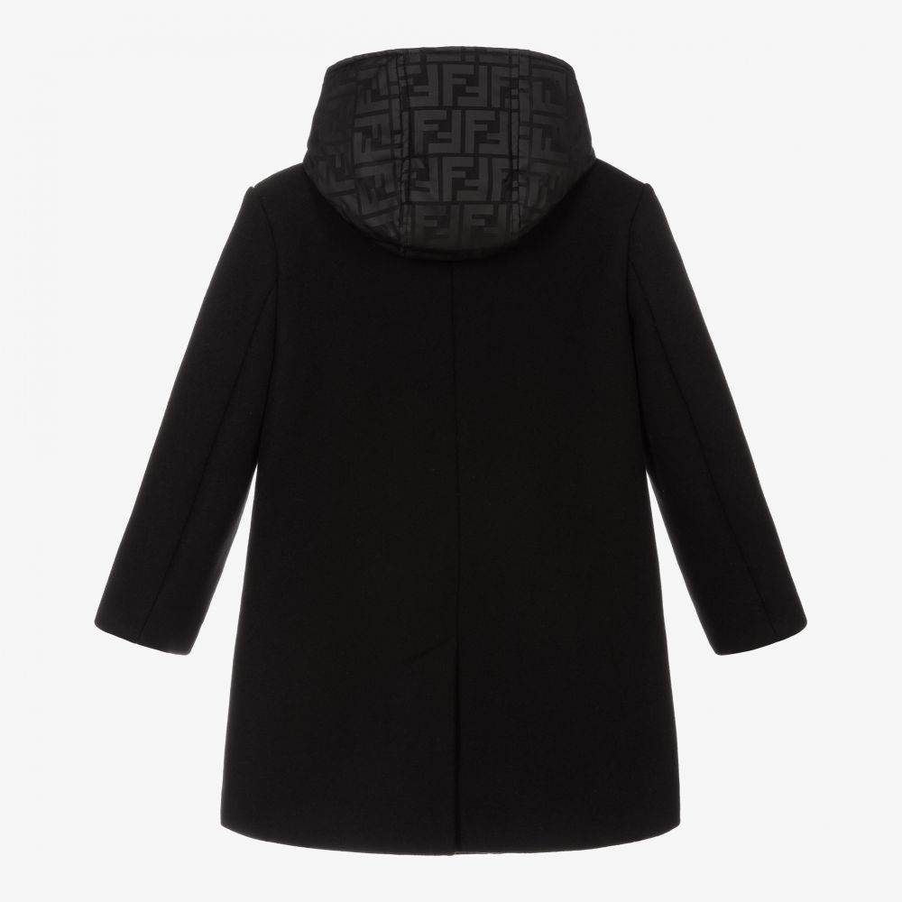Fendi Boys Black FF Logo Wool Coat