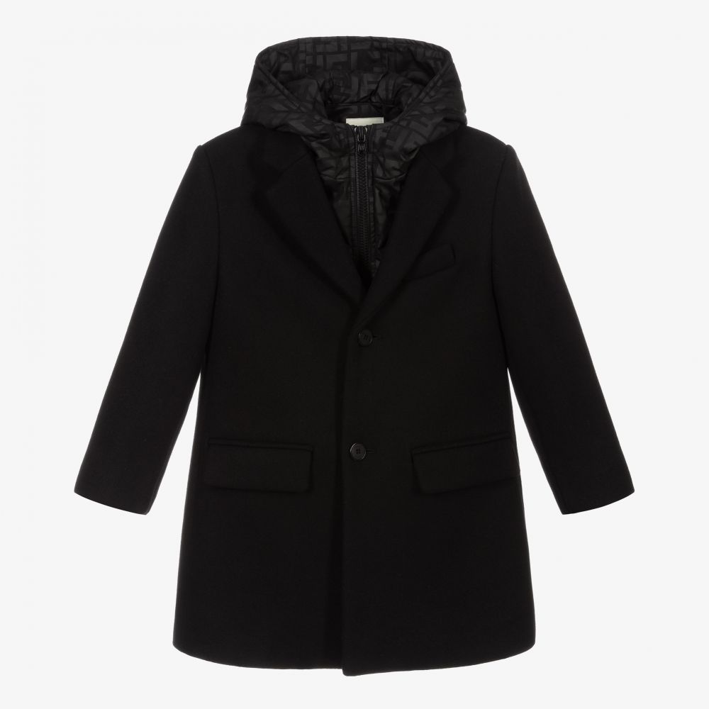 Fendi - Черное шерстяное пальто с принтом FF для мальчиков | Childrensalon