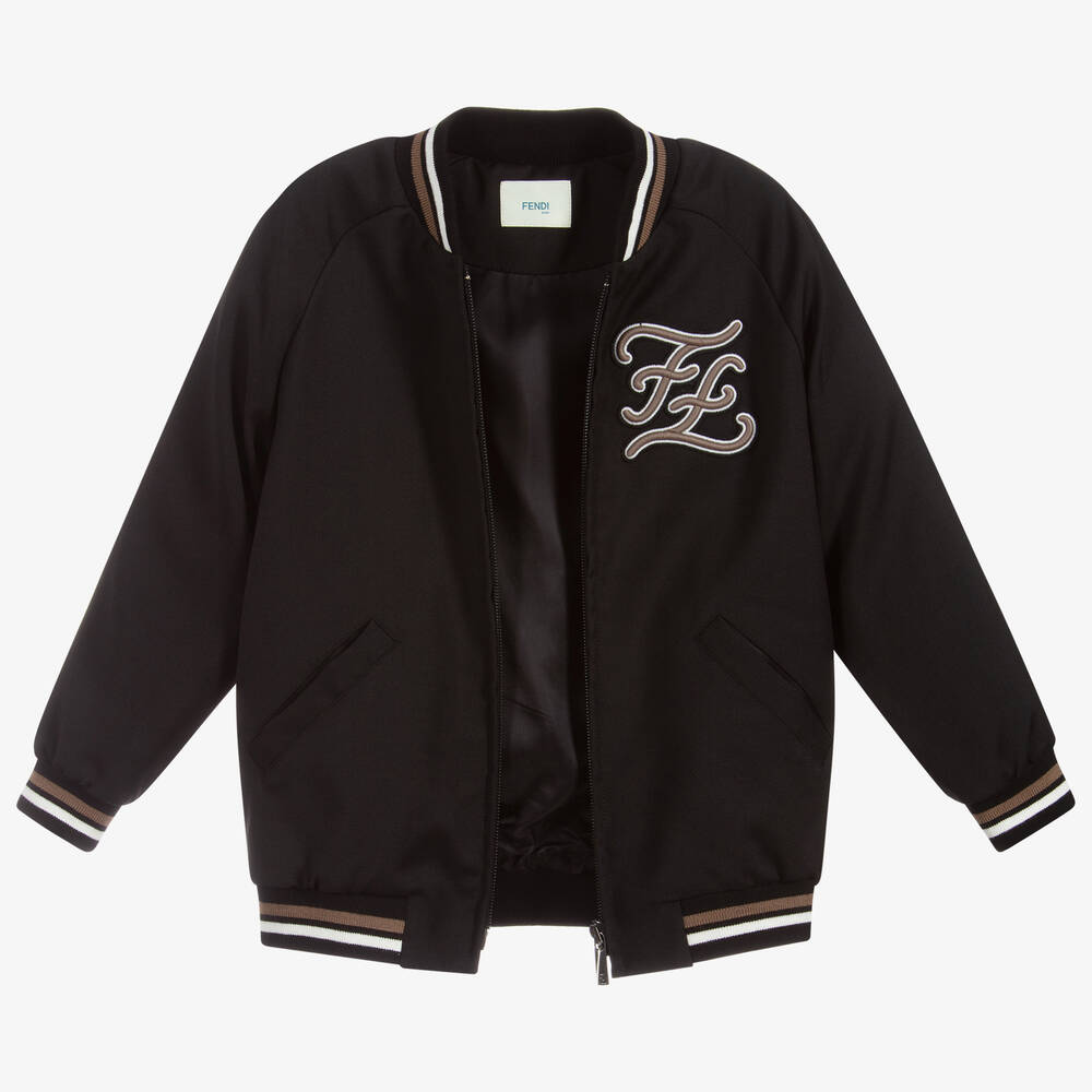 Fendi-Boys Black Wool Logo Jacket | Childrensalon Outlet