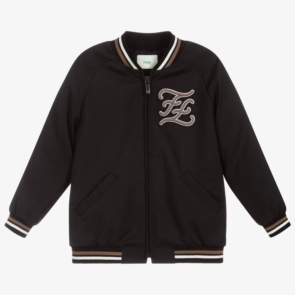 Fendi - Boys Black Wool Logo Jacket | Childrensalon