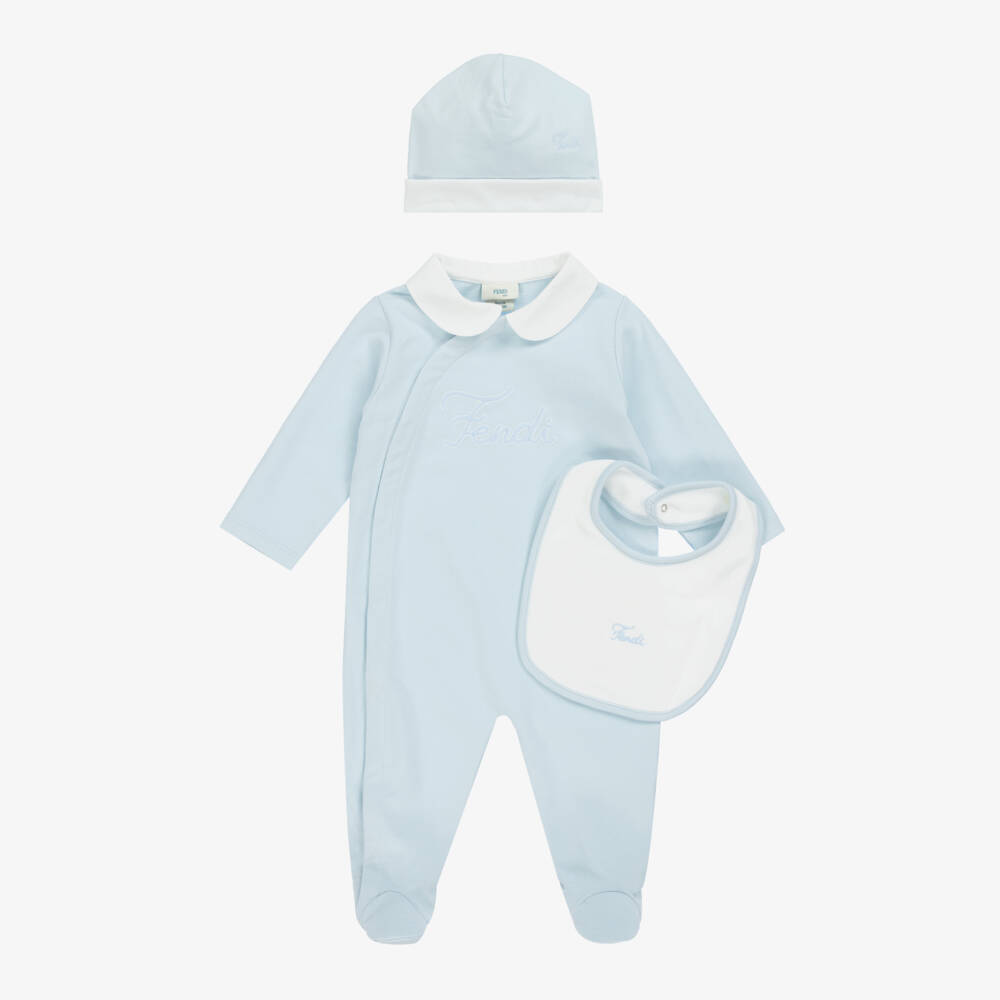 Fendi-Boys Blue Cotton Babygrow Set | Childrensalon Outlet