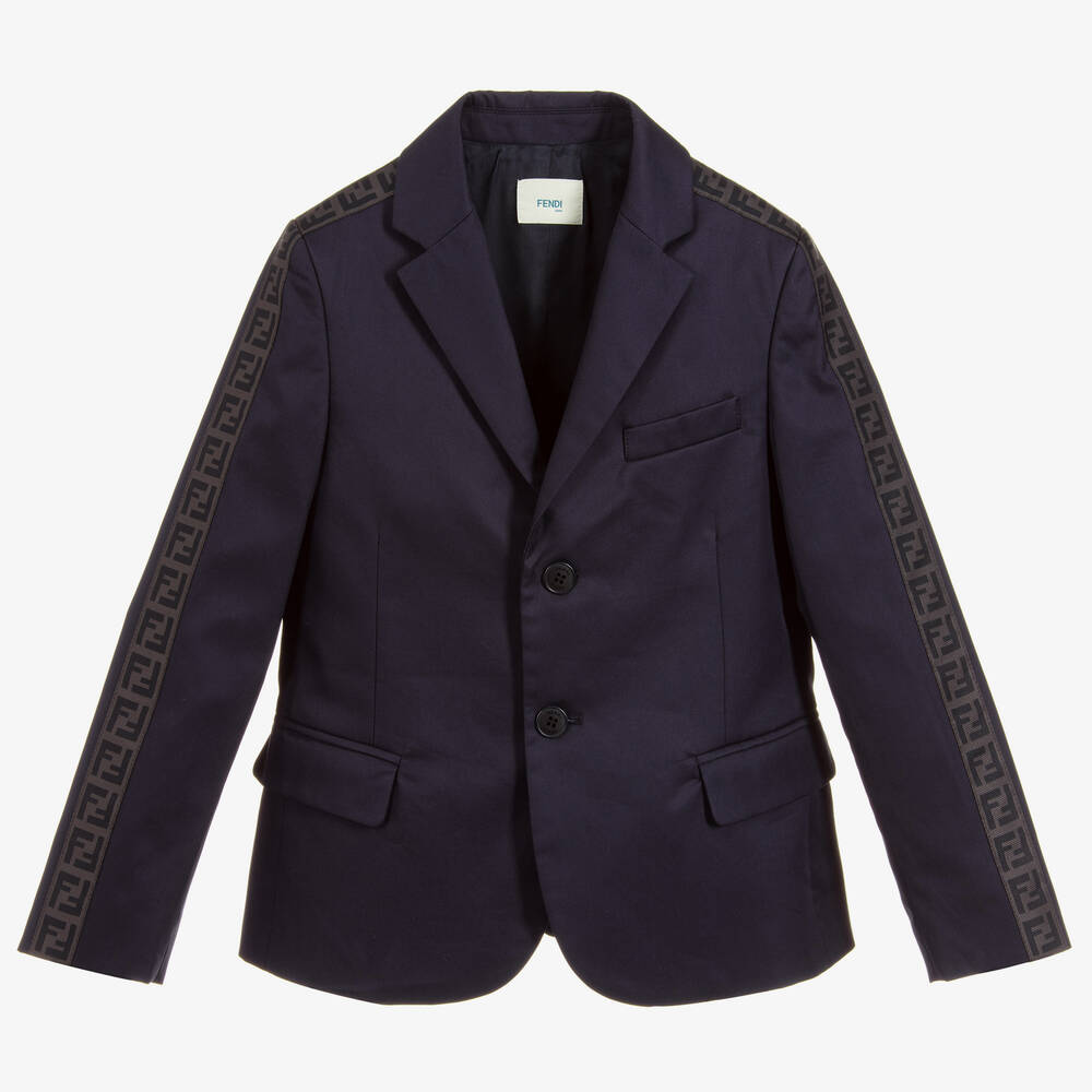 Fendi Boys Blue Cotton FF Jacket Childrensalon Outlet
