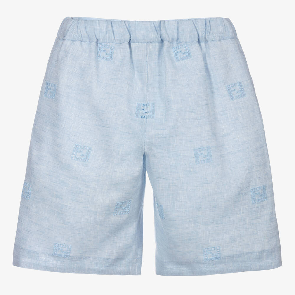 Fendi-Boys Blue FF Linen Shorts | Childrensalon Outlet