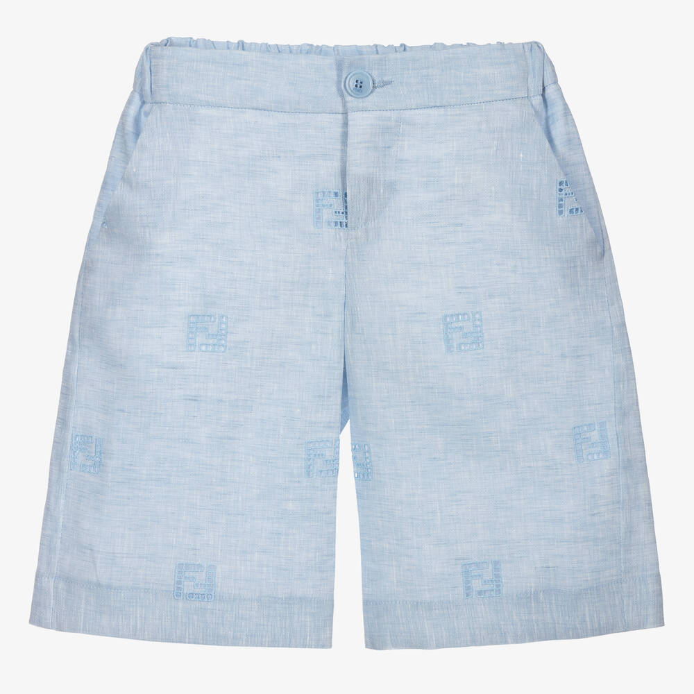 Fendi - Boys Blue FF Linen Shorts | Childrensalon