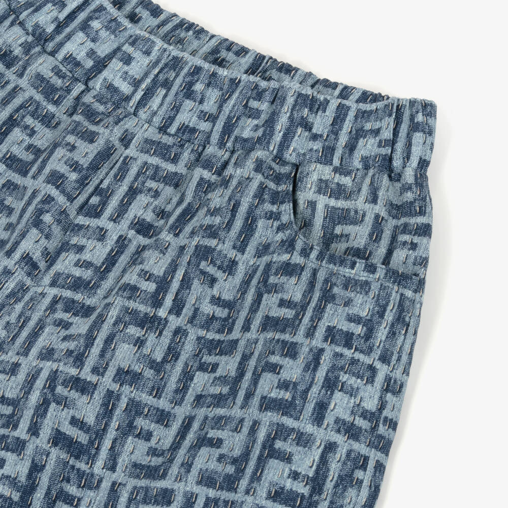 Fendi-شورت كتان أزرق بشعار للأولاد | Childrensalon Outlet