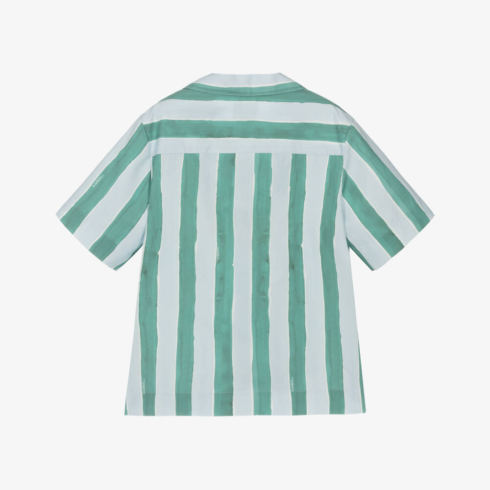 Fendi-Boys Blue & Green Stripe Cotton Shirt | Childrensalon Outlet