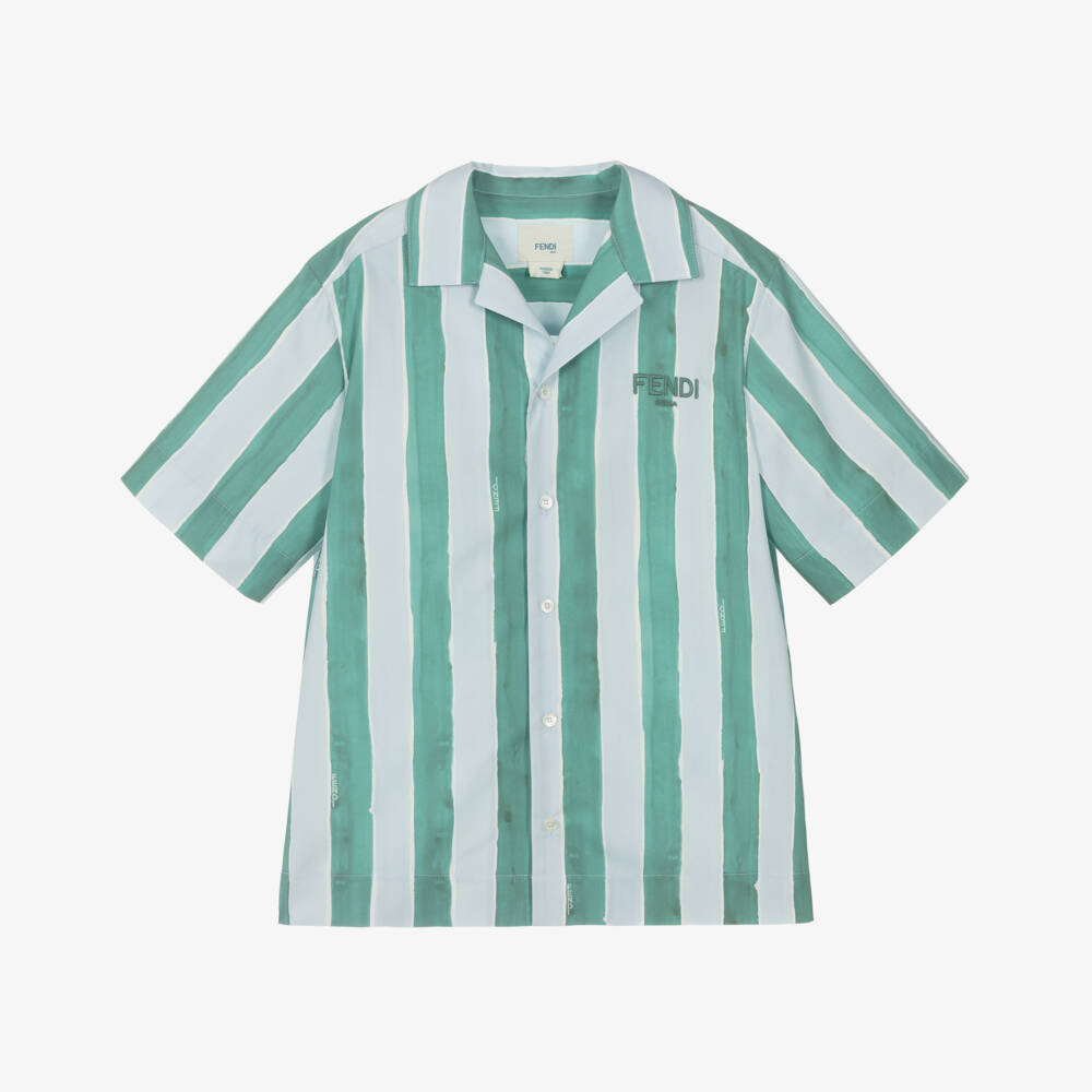 Fendi-Boys Blue & Green Striped Shirt | Childrensalon Outlet