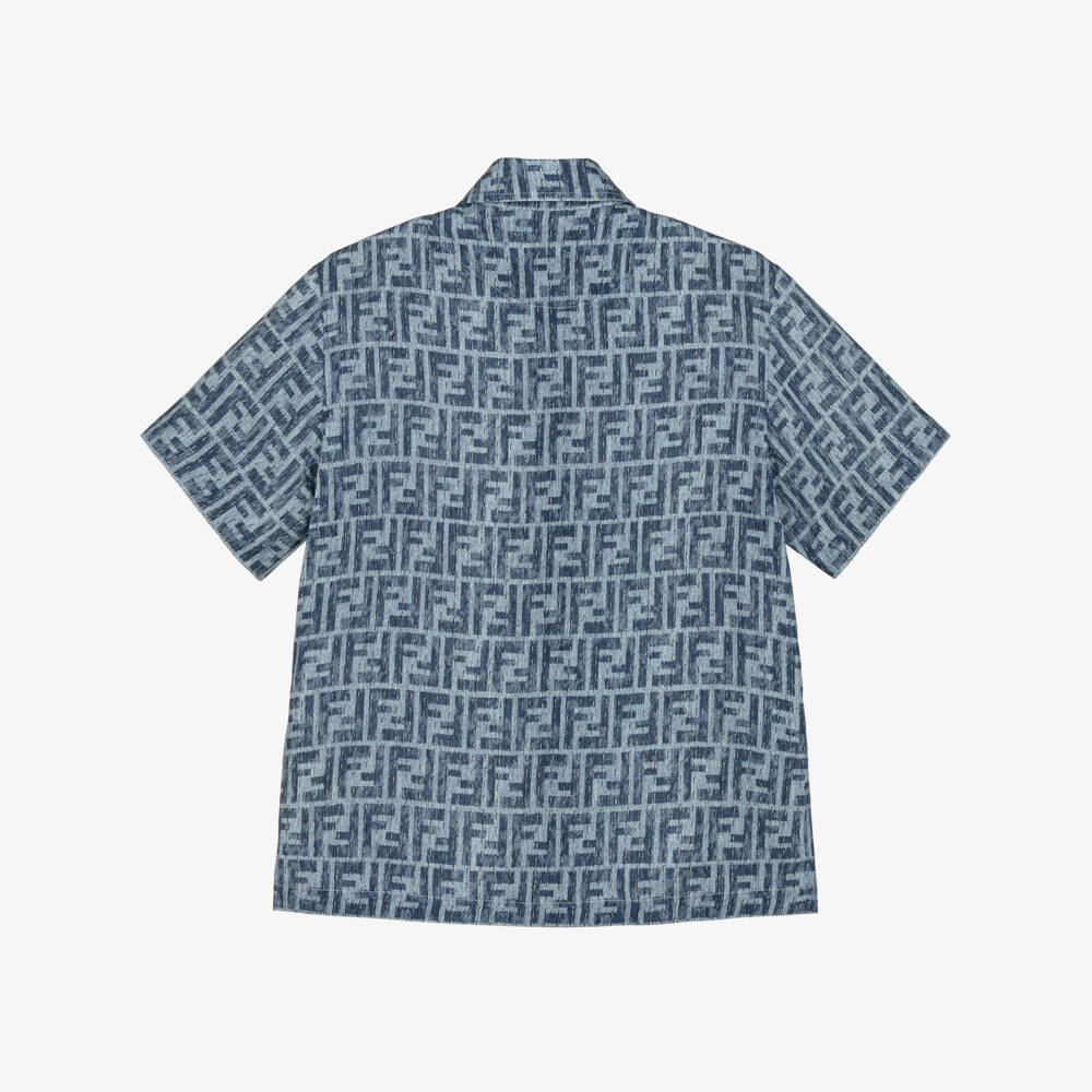 Fendi-Boys Blue Logo Linen Shirt | Childrensalon Outlet