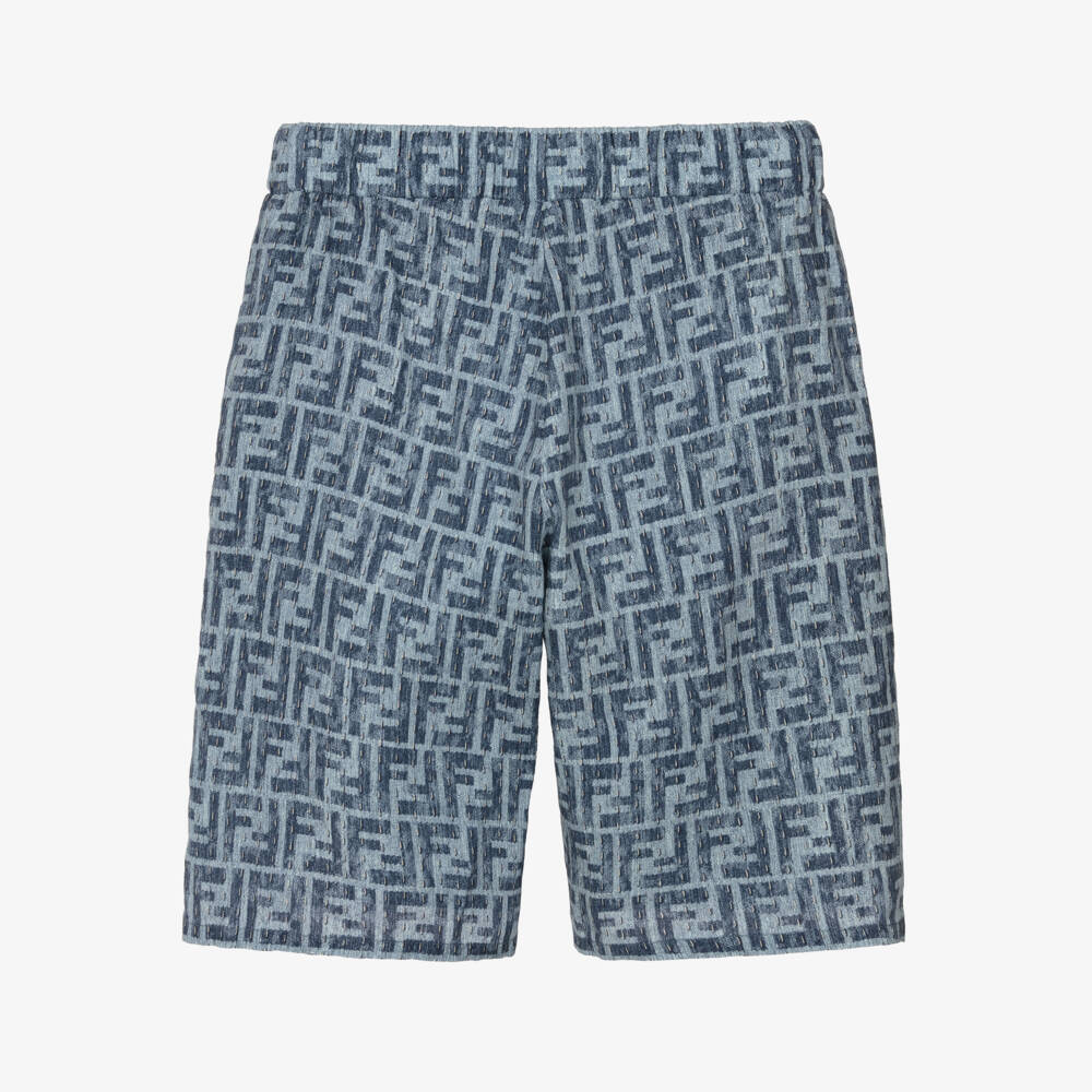Fendi-Boys Blue Logo Linen Shorts | Childrensalon Outlet