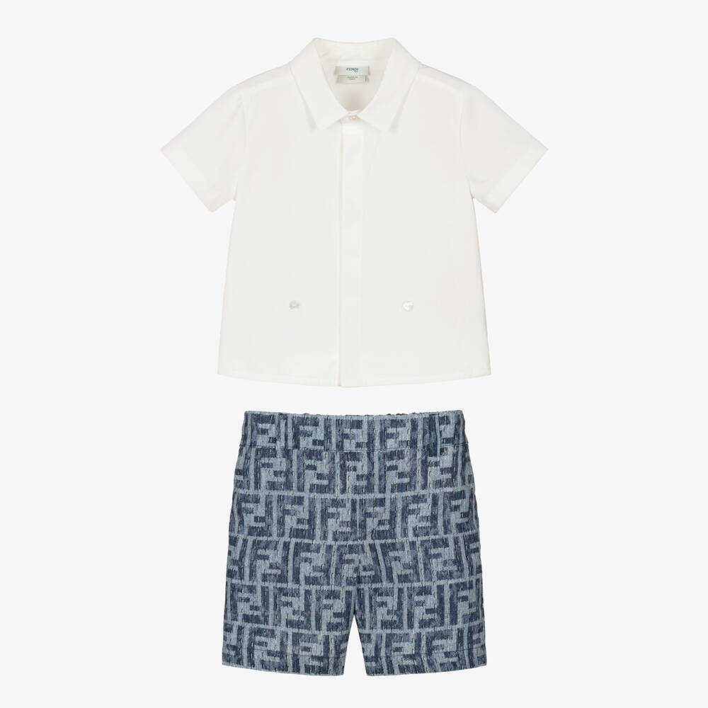 Fendi-Boys Blue Patterned Buster Suit | Childrensalon Outlet