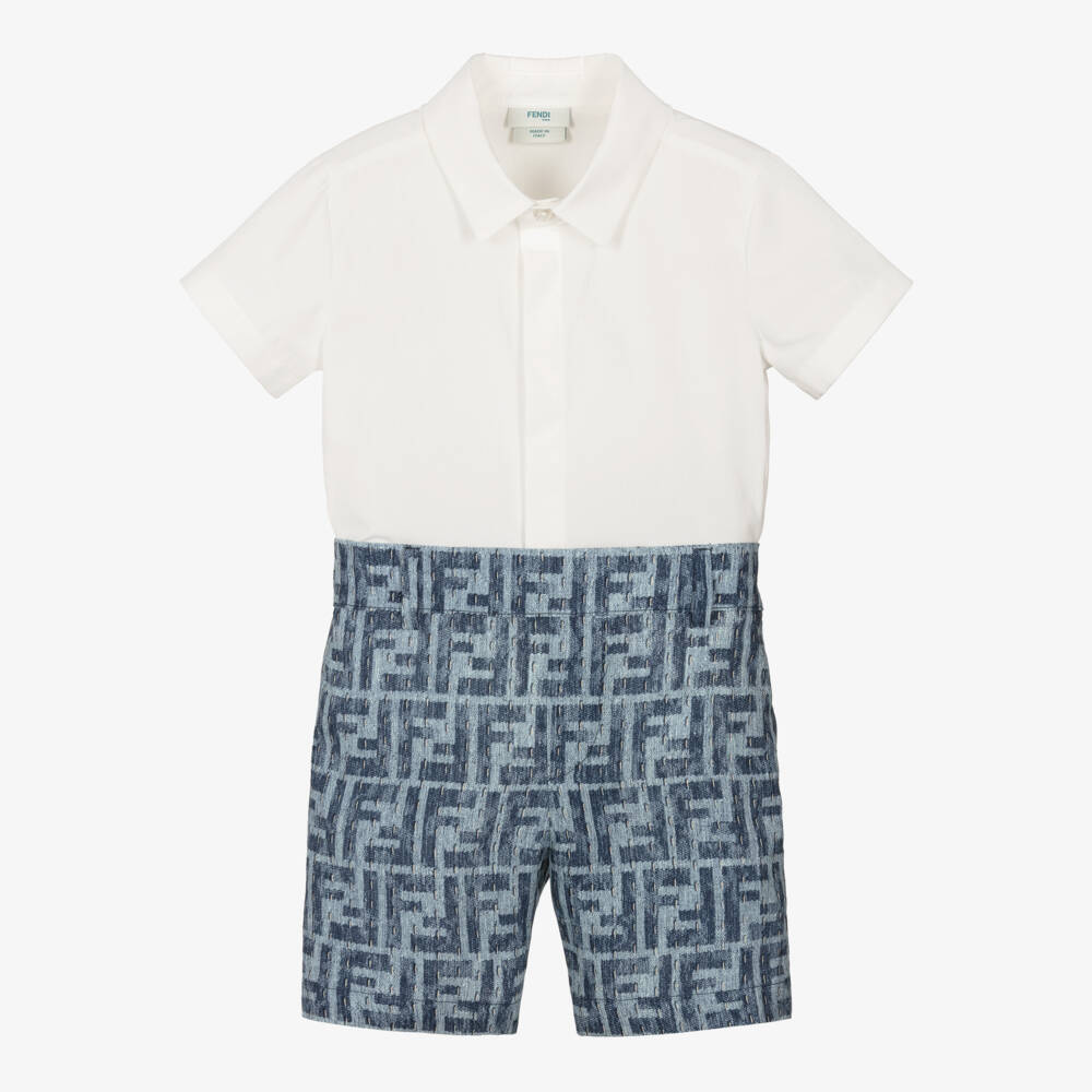 Fendi-Boys Blue Patterned Buster Suit | Childrensalon Outlet