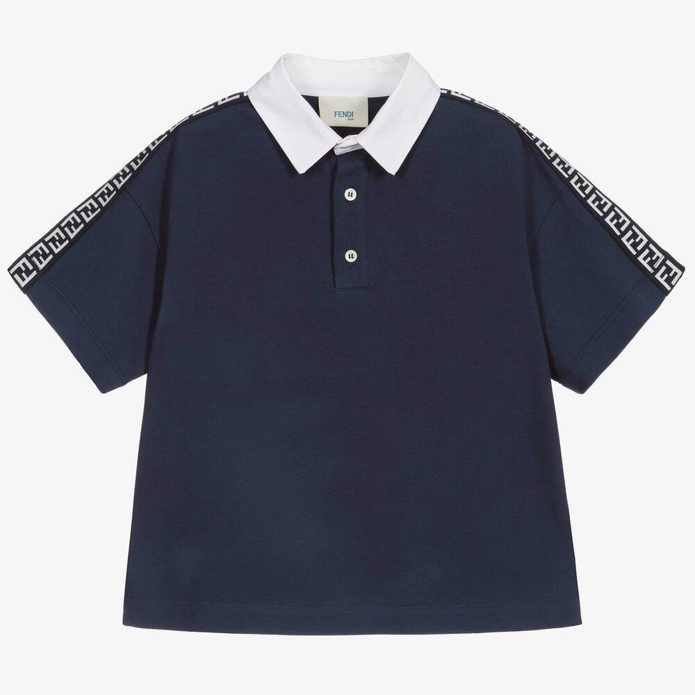 Fendi - Синяя рубашка поло из пике с принтом FF для мальчиков | Childrensalon
