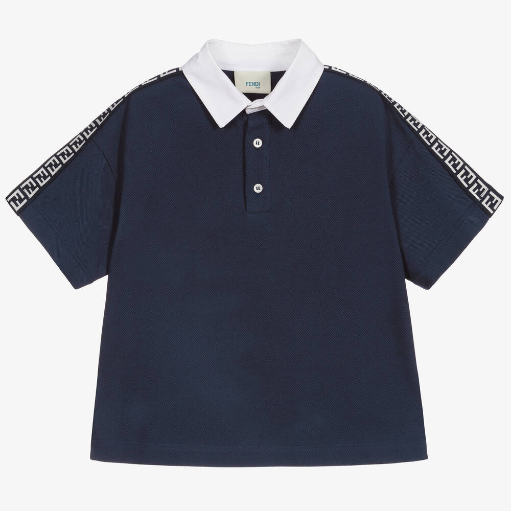 Fendi - Polo bleu en piqué FF Garçon | Childrensalon