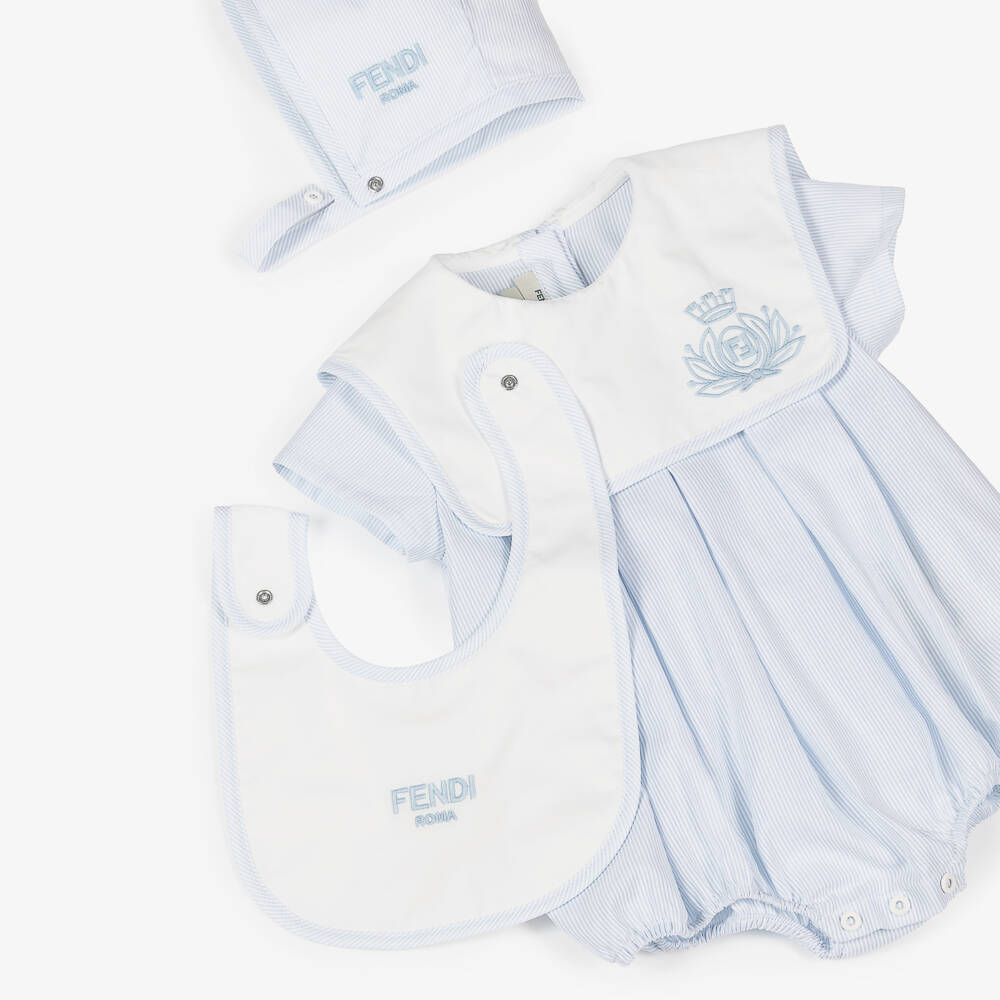 Fendi-Boys Blue Stripe Cotton Babysuit Set | Childrensalon Outlet