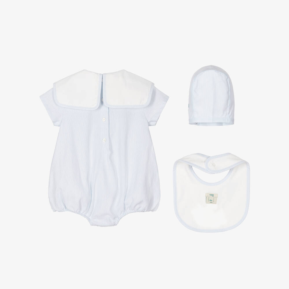 Fendi-Boys Blue Stripe Cotton Babysuit Set | Childrensalon Outlet