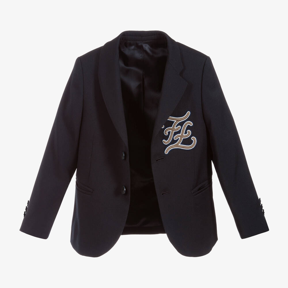 Fendi-Boys Blue Wool Blazer Jacket | Childrensalon Outlet