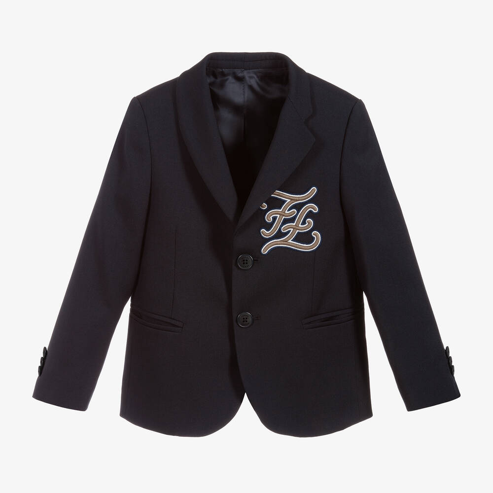 Fendi - Boys Blue Wool Blazer Jacket | Childrensalon