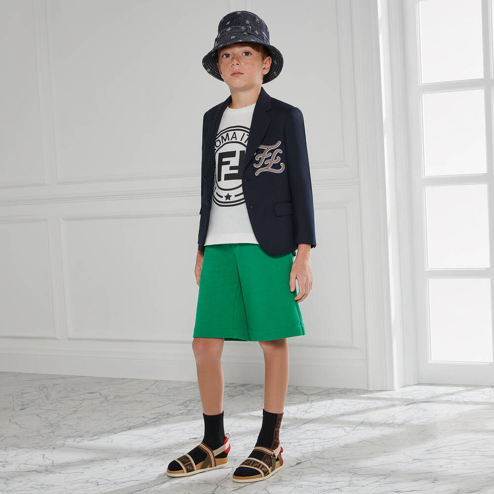 Fendi - Boys Blue Wool Blazer Jacket | Childrensalon Outlet