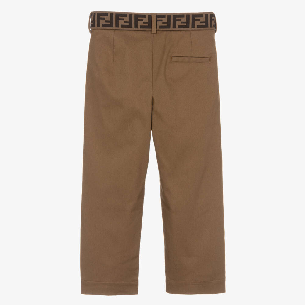 Fendi-Boys Brown Cotton Twill Trousers | Childrensalon Outlet