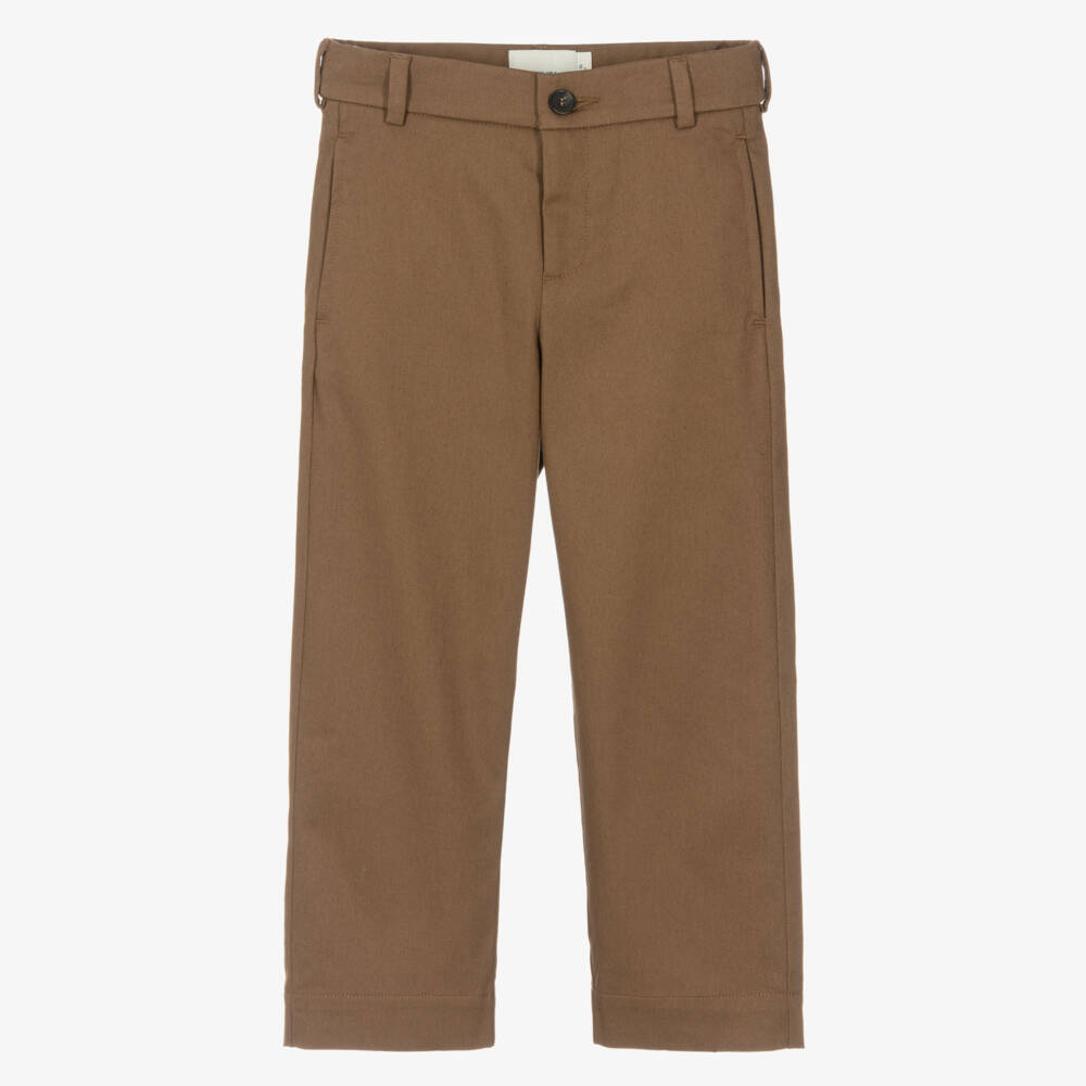 Fendi-Boys Brown Cotton Twill Trousers | Childrensalon Outlet