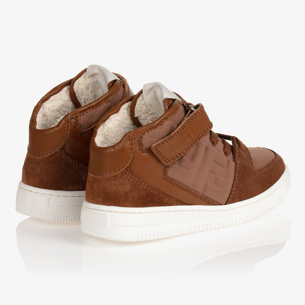 Fendi-Boys Brown Suede Logo Trainers | Childrensalon Outlet