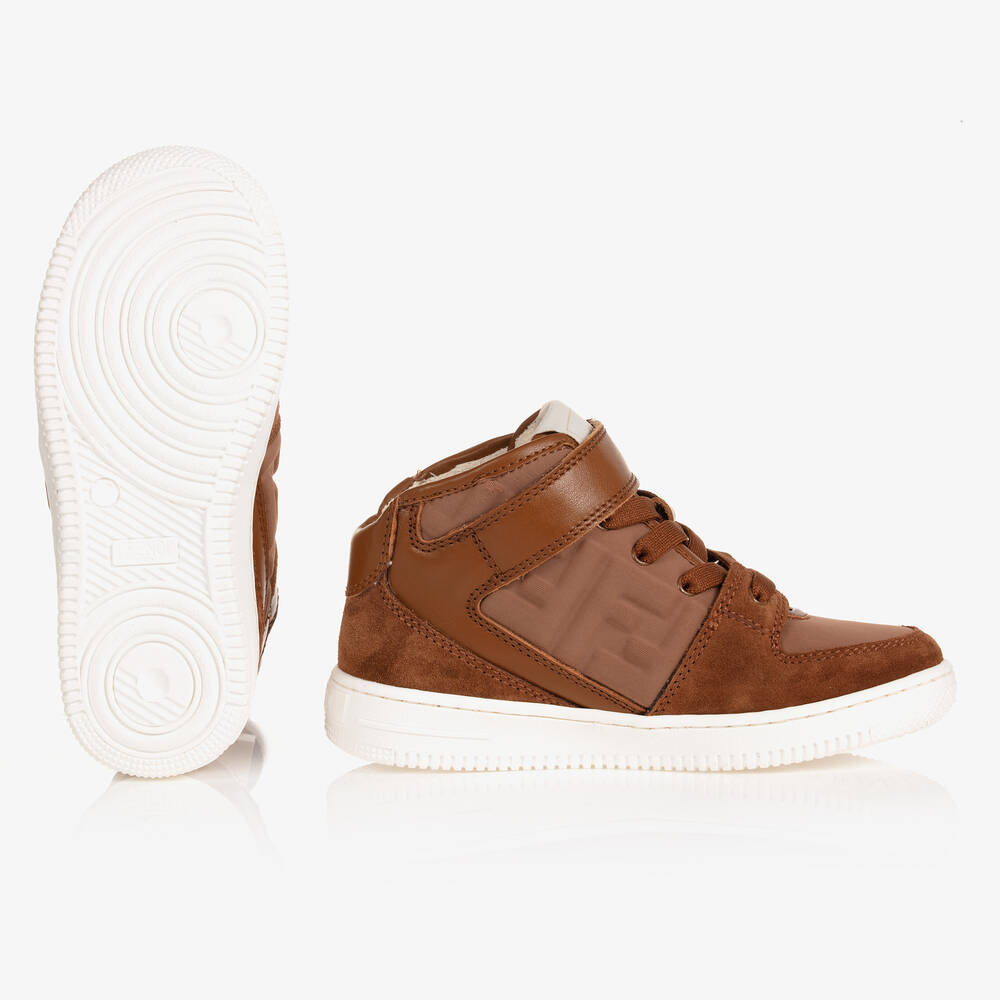 Fendi-Boys Brown Suede Logo Trainers | Childrensalon Outlet