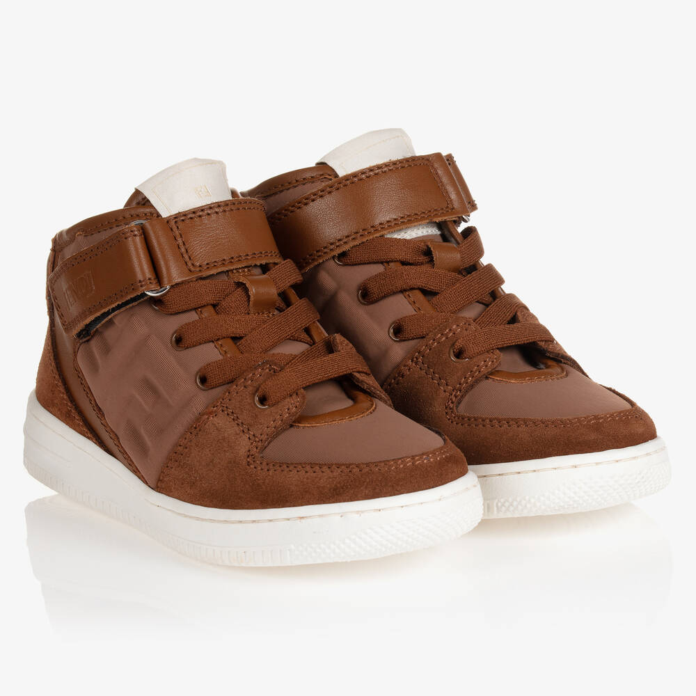 Fendi - Boys Brown Suede Logo Trainers | Childrensalon